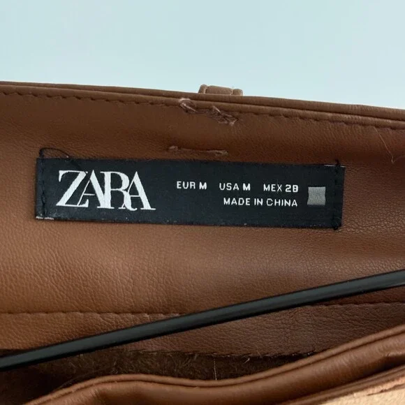 Zara Brown Pleated Leather-Look Mini Skirt with Belt - Picture 8 of 8